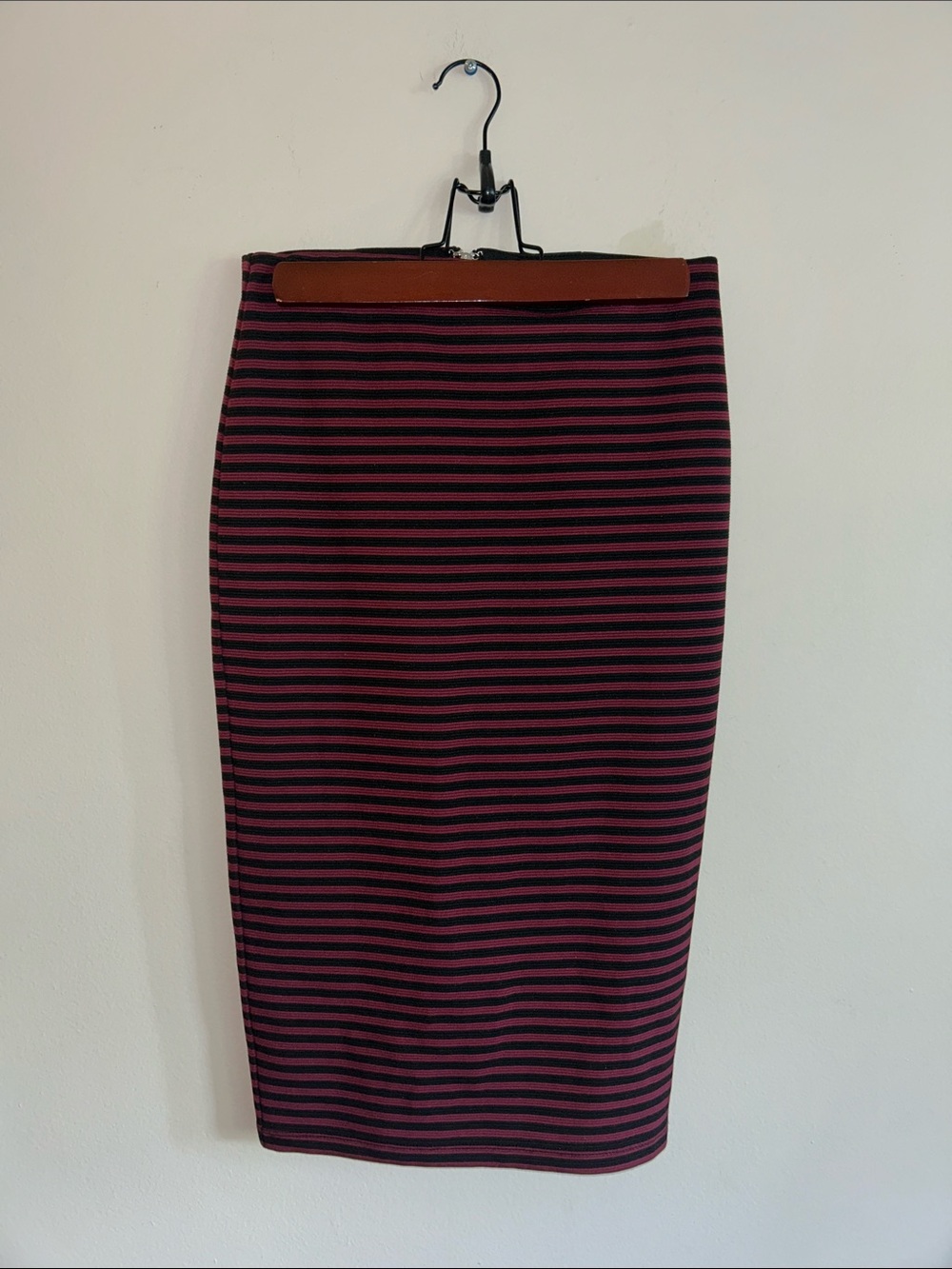 Striped Pencil Skirt in Black and Dark Pink